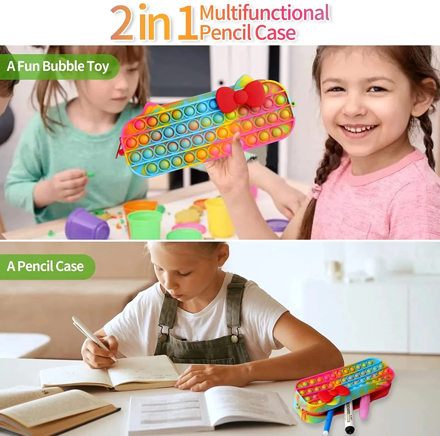 Pop It Pencil Case Bag Fidget Toys Push Bubble Pen Holder Silicone Sensory  Game Large Capacity Stationery Box | Lazada PH