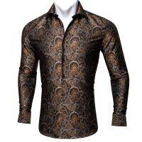 เสื้อลาย Paisley สีแดงกุหลาบเสื้อแขนยาวผู้ชายเสื้อเชิ้ตผ้าไหมเสื้อดอกไม้ลำลองสำหรับผู้ชายดีไซน์เนอร์เข้ารูปเสื้อเชิ้ต BCY-0029