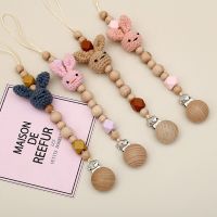 Baby Pacifier Chain Clip Wood Crochet Rabbit Teething Chain Teether Soother Holder for Newborn Dummy Holder Accessories Clips Pins Tacks