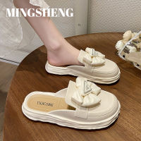 Mingsheng รองเท้าแตะรองเท้าแตะแฟชั่น Baotou,รองเท้าแตะส้นหนาผูกโบว์เพิ่มเสื้อนอกรองเท้าแตะพื้นนุ่ม