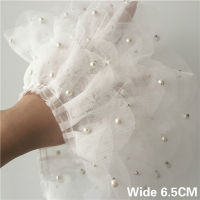 6.5CM Wide Luxury Tulle White 3D Lace Bridal Applique Glitter Beads Ruffle Trim Wedding Dress Clothing Sewing Guipure Supplies Pipe Fittings Accessori