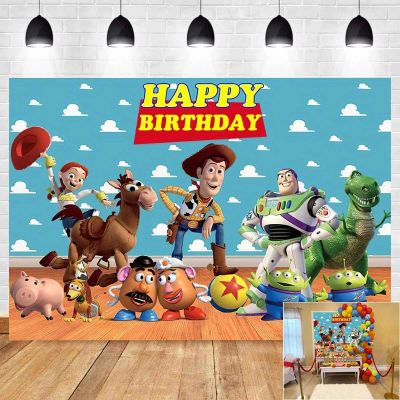Disney Cartoon Toy Story Birthday Party Theme Photography Backdrops Blue Sky White Clouds Banner Kids Birthday Party Background