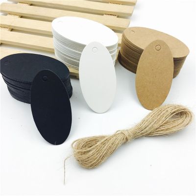 100pcs/lot White Black Brown Kraft Paper Tags DIY Mini Food Label Oval Shaped Wedding Card Blank Price Hang Tag Strings  Power Points  Switches Savers