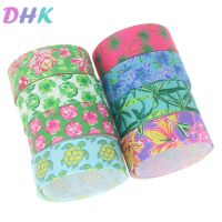 DHK 5yards flower leaf Printed Grosgrain Ribbon Accessory Hairbow Headwear Decoration DIY Wholesale OEM C1745 Gift Wrapping  Bags