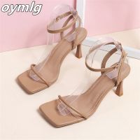 Large size open toe square head one-word buckle stiletto sandals womens 2022 summer new fashion high-heeled sandals women