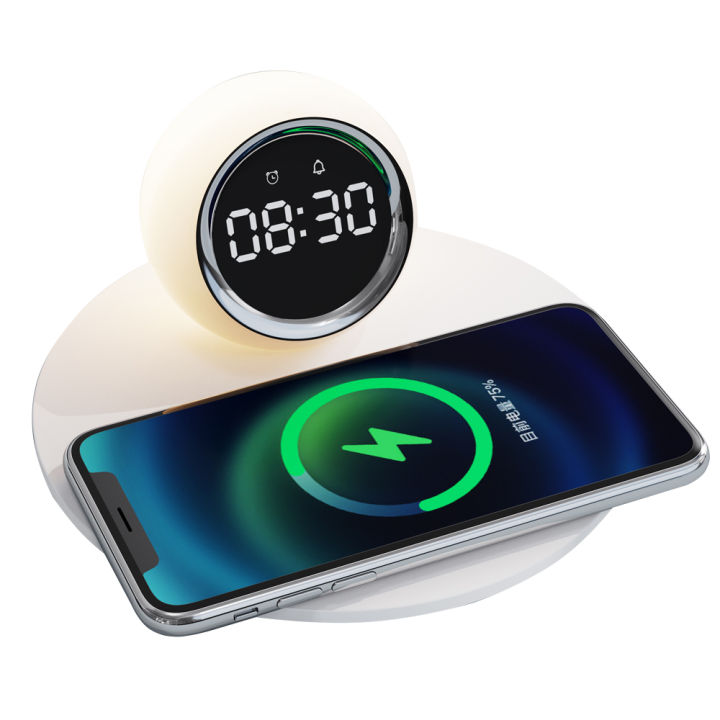 wireless-charger-time-นาฬิกาปลุก-led-โคมไฟเครื่องชาร์จศัพท์-fast-charging-dock-station-สำหรับ-14-13-12-samsung-s21-s20-xiaomi