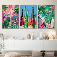 Stylish Botanical Garden Cactus Jungle Wall Art ภาพวาดผ้าใบสีบทคัดย่อพืช Nordic โปสเตอร์และพิมพ์ภาพ Modern Home Deco