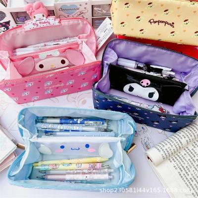 Sanrio Kuromi Cinnamon mymelody Cartoon Cute Pencil case Student Large Capacity Makeup Bag Stationery Box