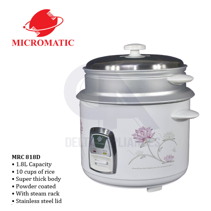 Micromatic Rice Cooker With Steamer Original 1 Year Warranty MRC 818D