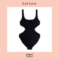 [RAFTnCO.] Curvy cut-out swim ชุดว่ายน้ำ ทรงเว้า ช่วงเอว ดีเทลผ้าทอแบบเท็กซ์เจอร์ textured rulex with scoop neckline สีดำ / Sensual Black