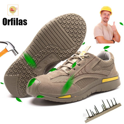 Orfilas 🦺🦺รองเท้าป้องกันหุ้มฉนวนหนังวัว,รองเท้านิรภัยตาข่ายระบายอากาศป้องกันการกระแทกและป้องกันการเจาะ,รองเท้าทำงานสำหรับผู้ชาย,รองเท้าหัวเหล็ก