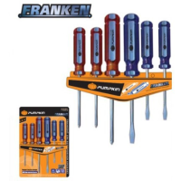 PUMPKIN ไขควงชุด FRANKEN CRV - 6ตัว/ชุด พร้อมที่แขวนเก็บ รุ่น 6FK-SET (17205) ด้ามจับผลิตจาก PVC แข็งแรง TANG