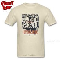 Rock N Roll T-Shirt Men Vintage Letter Tshirt Urban Rebel Funky Clothing Cotton Fabric Beige Tops Slim Fit Guys Tees Crew Neck 【Size S-4XL-5XL-6XL】