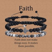 Men Religion Cross 4//6mm Natural Stone Beads Stacking Bracelets  Handmade Braided Adjustable Rope Wristband Free Faith Card Charms and Charm Bracelet