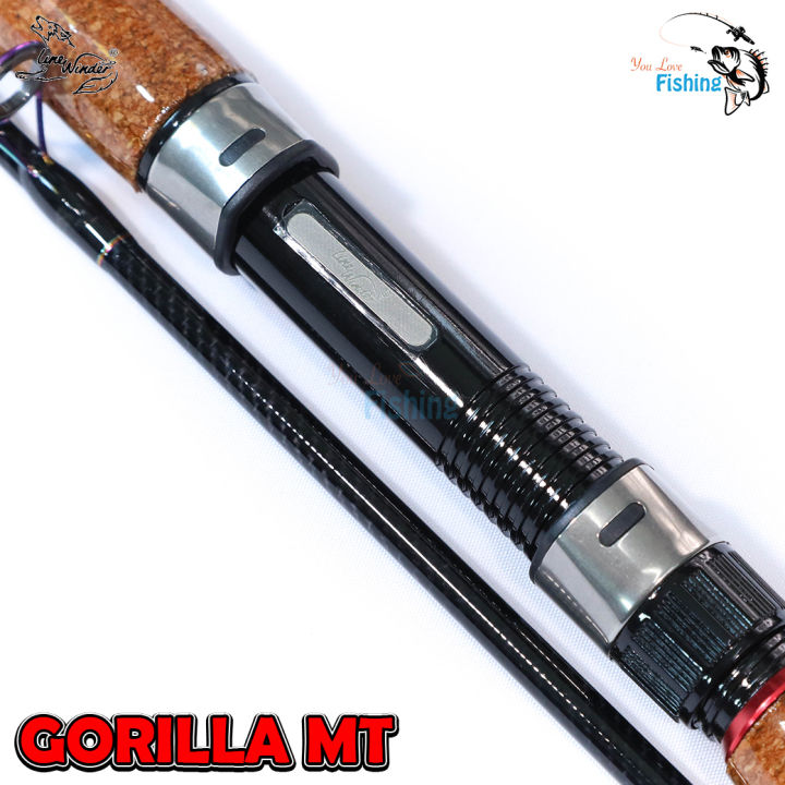 คันสปินหน้าดิน-ค่ายหมาป่า-line-winder-รุ่น-gorilla-mt-กอลิล่าเอ็มที-คัน-2-ท่อน-การันตีความเหนียว-เฟรมไกด์แต่ง-ชุบไทเทเนียมสีรุ้ง