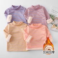 [COD] Wholesale childrens fleece thickened high-necked bottoming autumn and winter striped sweater for children to keep warm