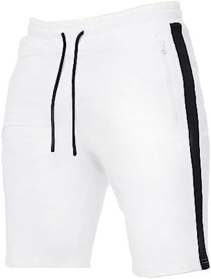 Mens Breathable Elastic Striped Jogger Shorts Casual Volley Shorts with Zipper Pockets Basketball Board Shorts