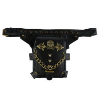 Gothic Skull Rivet Waist Bag Men Women Retro Mini Small Cross body Shoulder Bags Punk Black PU Leather Phone Case Holder Leg Bag