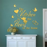 【In Stock】 Kitchen Heart Quotes Acrylic Mirror Wall Sticker Home Decor Butterfly Elephant Loving Family Kitchen Wall Decals sticker