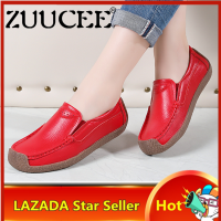 ZUUCEE Korean Style Flats Shoes For Women Genuine Leather Slip-ons Casual Mother Shoes Loafers Moccasin Shoes Women Low-cut Single Shoes Snail Shoes