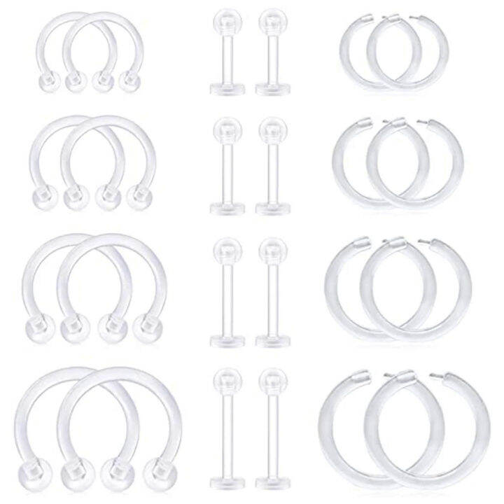 24pcs Clear Piercing Retainers Flexible Cartilage Helix Daith Rook