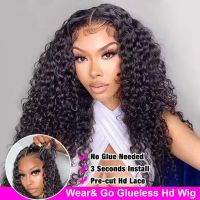 【jw】✁ SVT 12A Curly Glueless Human Hair Wigs Pre-Cut Wear Go Wig 5x5 Closure Breathable Air