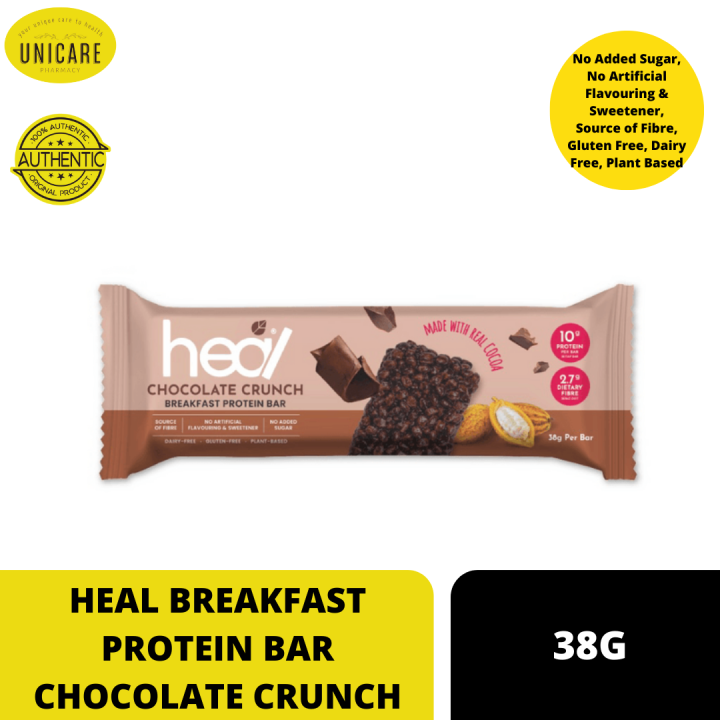 HEAL BREAKFAST PROTEIN BAR CHOCOLATE CRUNCH 38G. No Added Sugar, No