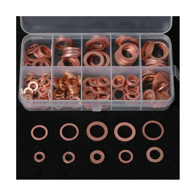 200Pcs O Ring Copper Metric Washers Assortment Kit Flat Sealing Washer 9 Sizes M5 M6 M8 M10 M12 M14