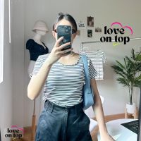 ❤️‍?LoveOnTop❤️‍? เสื้อไหมพรม ลายทาง เนื้อผ้ายืด สีน่ารักๆ ผ้ายืด ใส่สบาย สไตล์เกาหลี อก 32-43  (พร้อมส่ง)