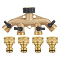 4 Way Solid Brass Hose Splitter Connector With Shut Off Valves 3/4inch Garden Tap Water Splitter Water Pipe Garden Water Kits Plumbing Valves