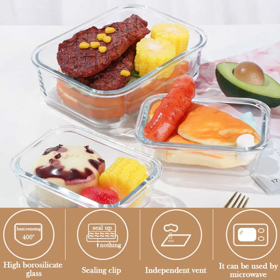 Tableware Freezer Dishwasher 410/700/1040ml 3 Colors Glass Lunch Box  Microwave Oven Safe Food Storage Containers Airtight Lid Container PINK  700ML