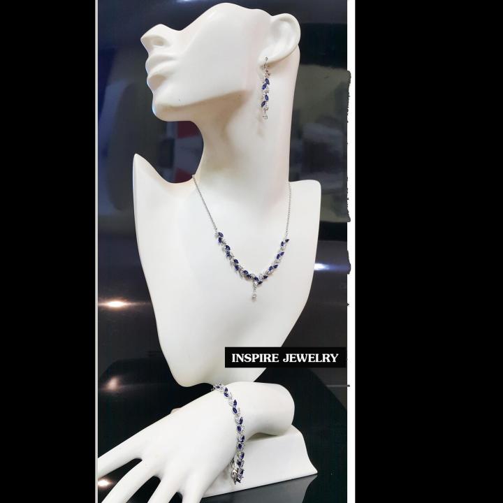 inspire-jewelry-ชุดเซ็ทสร้อยคอไพลินสร้อยข้อไมือ-พร้อมต่างหู-แฟชั้นอินเทรนชั้นนำ-งานจิวเวลลี่แบบร้านเพชร-งานเกรดพรีเมี่ยม-ดีไซด์ด้วยเพชรสวิส