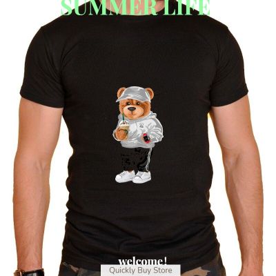 Teddy Bear Coffee Break Tshirt Exercise Clothing Short Sleeve Tops Graphics Kawaii Men Short Sleeve Printed Summer Tee Shirt