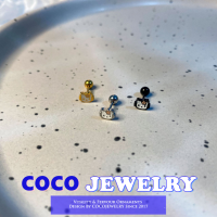 COCOJEWELRY ไทเทเนียมการ์ตูนแมวคิตตี้น่ารักไม่ซีดแกนกระดูกตุ้มหูเงินต่างหู