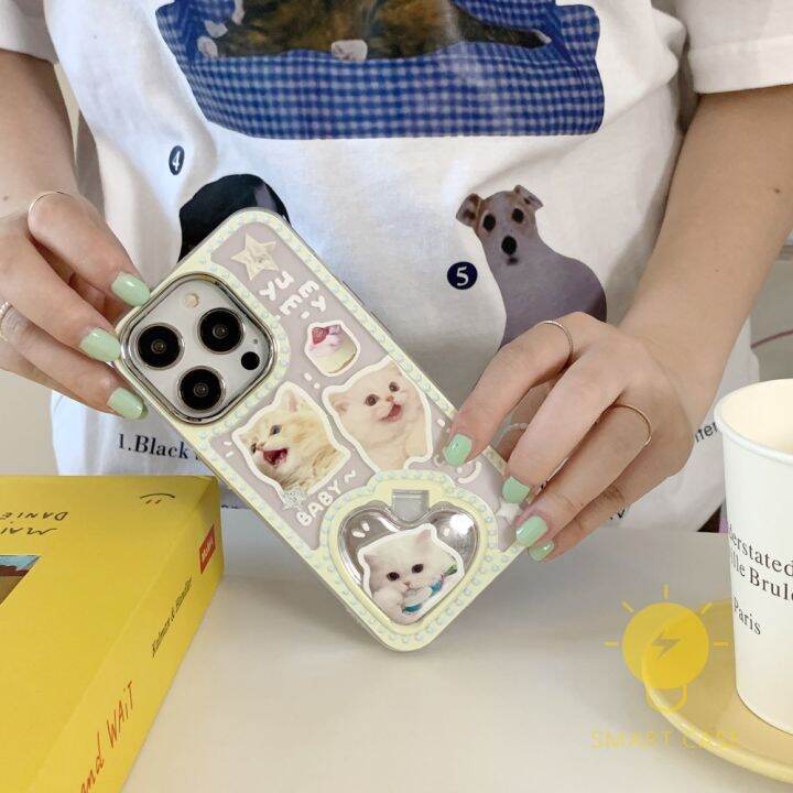 for-เคสไอโฟน-14-pro-max-cute-cat-heart-mirror-holder-เคส-phone-case-for-iphone-14-pro-max-plus-13-12-11-for-เคสไอโฟน11-ins-korean-style-retro-classic-couple-shockproof-protective-tpu-cover-shell