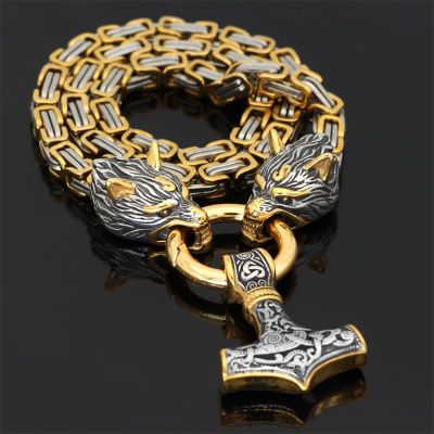 Punk Nordic Viking Never Fade Men stainless steel Necklaces Celtic Wolf Rune Accessories Pendant king Chain Norse Amulet Jewelry