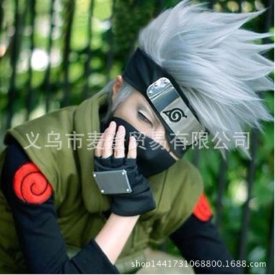 Anime anti skip naruto silver wig flag wood kakashi cosplay wig