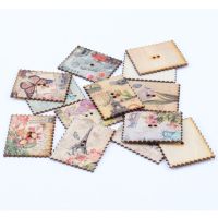 30x37mm 20pcs Mix Iron Tower Postage Stamp Pattern Wooden Buttons Handmade Accessories Sewing Scrapbooking Crafts DIY