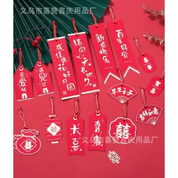 Whaline 36 Pieces Chinese New Year Decorations Chinese Knot Pendant Red Hanging Ornaments,Lucky Fu Pendants for New Year Home of