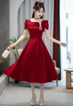 Đầm Mary  Đầm nhung tuyết màu đỏ đô quý phái  Helen Boutique