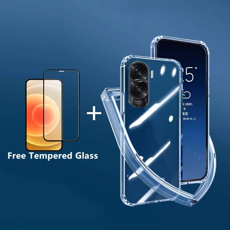 For Honor 90 Lite Case, Clear Silicone Shockproof Phone Cover + Screen  Protector