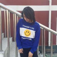 เสื้อแฟชั่น คอกลม แขนยาว ลาย smile สีน้ำเงิน 2762