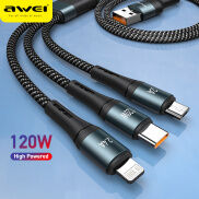 Awei CL-972 120W Nylon braid 3 Trong 1 Sạc Nhanh Fast Charging cáp QC 3.0A