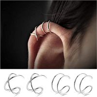 【hot】▤  4 Pcs Ear Cuff Criss Lines Cuffs Non Piercing Minimalist fake Helix Earcuff Cartilage Earring