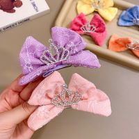 Girls Bow Crown Rhinestone Princess Hairpins Hair Clip Pins Pin Accessories Ornaments Children Hairclip Hairgrip Set Headwear