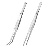 ۩ 2Pcs Stainless Steel Safe Smooth Straight Tweezers Feeding Tongs Curved Nippers Tools For Lizards Reptile Spider Garden Kitchen