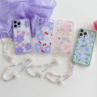 Casing Samsung Galaxy M52 Note 20 Ultra 10 Plus 8 9 S20 S10 Lite 4G 5G High Qulity Fresh Flowers Cherry Peach with Bow Chain Straight Edge Fine Hole Clear Soft Phone Case CES 12
