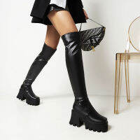 Super High Hollow Heel Square Toe Over-The-Knee Women S Boots High Waterproof Platform Punk Style Heightening Sole Trendy Boots