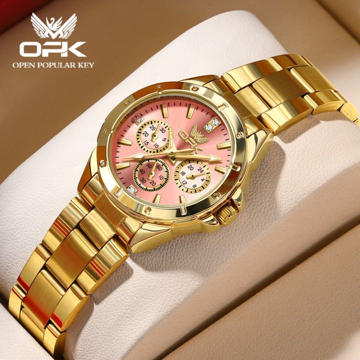 นาฬิกา-opk-สำหรับผู้หญิงนาฬิกาเรืองแสงปฏิทินเพชรอเนกประสงค์นาฬิกาควอตซ์กันน้ำ