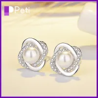 PETI JEWELLERY 2pcs การออกแบบเฉพาะ ต่างหูคริสตัลไข่มุกบิดเกลียว คุณภาพสูงมาก เงินสีเงิน ต่างหูเพชรมุก แฟชั่นสำหรับผู้หญิง เครื่องประดับทำมือ ต่างหูสตั๊ดเพทาย สำหรับผู้หญิง